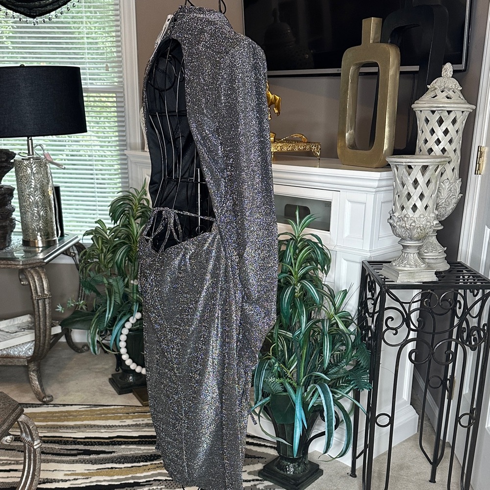 💋💋💋 Topshop Metallic Long Sleeve Backless Dress - Picture 2 of 4